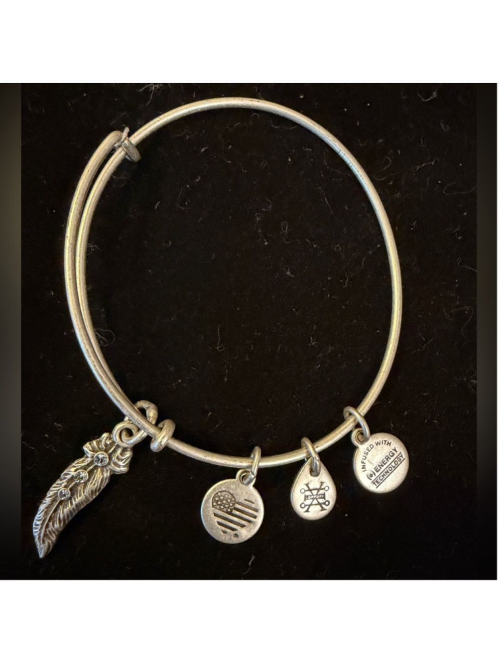 Alex and Ani Silver Feather blue crystal Charm Bracelet
